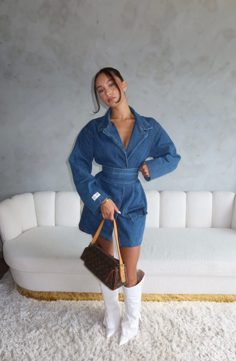 Denim Belt Dress - Blue