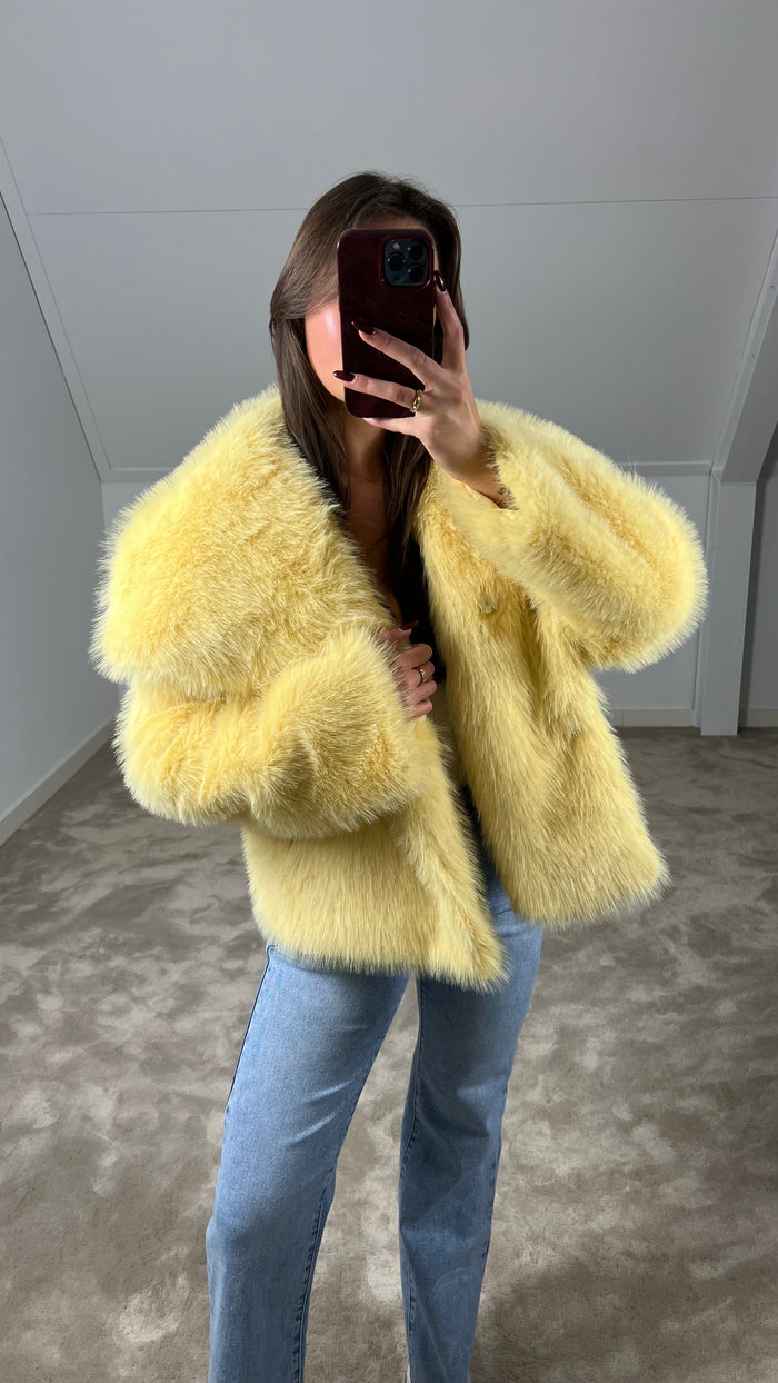 Faux Fur Jacket - Baby Yellow